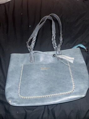 Blue Braided-Handle Tote Bag